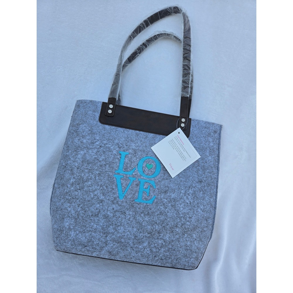 Jewell by Thirty-One Felted Wool Tote Bag Embroidered Women‎ Large Gray LOVE New